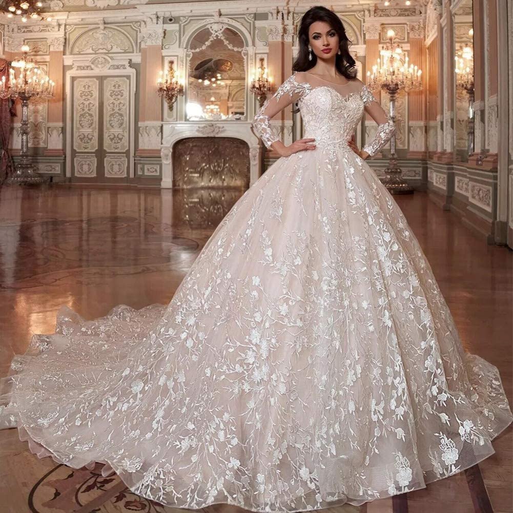 SWEETQT Bridal wedding dress Shiny Beading Crystal Waist Luxury Lace